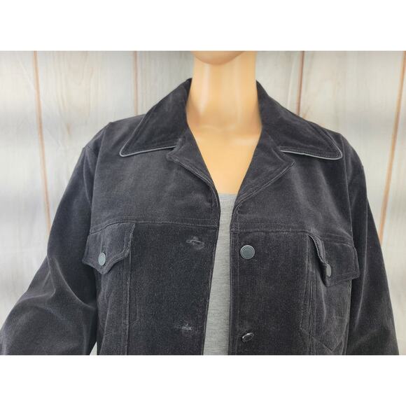 NWT Nienhaus & Lotz Women 14 Blk Fully lined Corduroy Jacket Faux Leather Trim - Picture 2 of 10